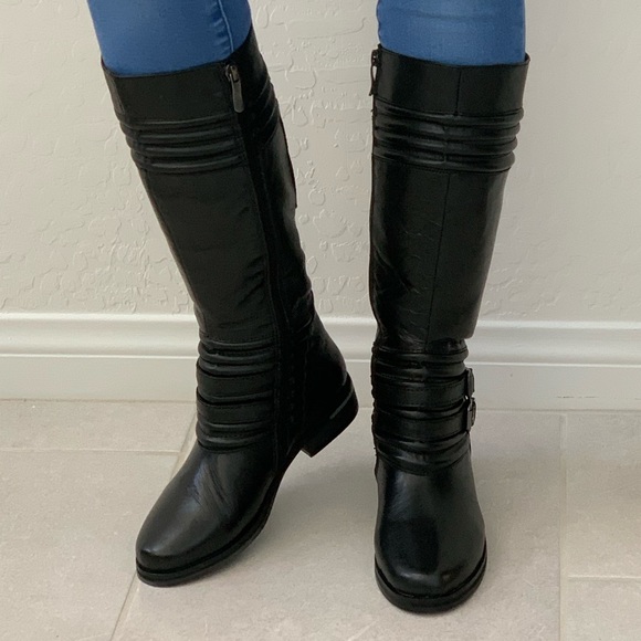 Black Equestrian Engineer Knee High Riding Boots - Picture 3 of 7